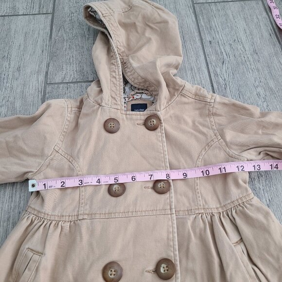 Baby Gap Toddler Girls Tan Hooded Peacoat Jacket with Floral Lining Size 5 - Picture 9 of 14